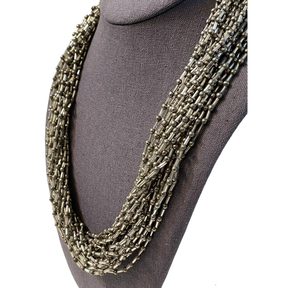 ❤️ Vintage Glass Beaded Multi Strand Silver Statement Necklace - Picture 2 of 5